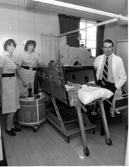 A colleague, Tracy, Dr John Shneerson and myself with one of the Iron Lungs